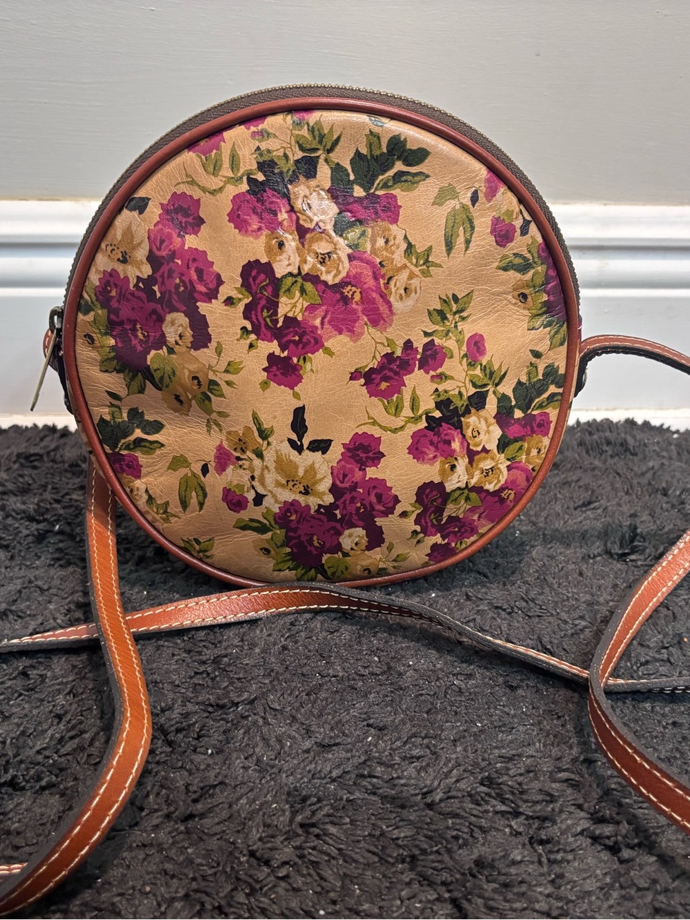 Patricia Nash Antique Rose Scafati Leather Round Canteen Crossbody Bag Purse